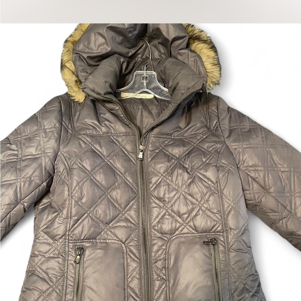 Kenneth Cole Quilted Hooded Puffer Jacket with Faux Fur Trim